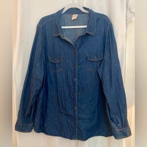 Faded Glory Dark Blue Lightweight 100% Cotton Denim Long Sleeve Shirt Size 3X